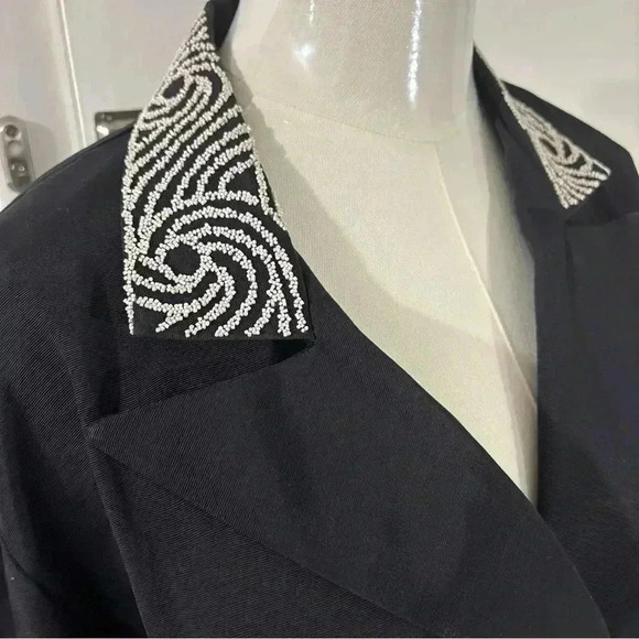 Dani Michaels 80s Black Double Breasted Beaded Blazer Women Size 5/6 Made In USA - Picture 3 of 9